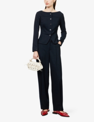 PEACHY DEN: Bardot Tailored Striped Stretch-Woven Top