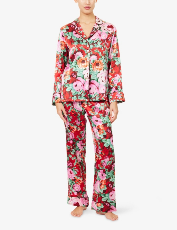 Lila Floral-Print Silk Pyjama Set