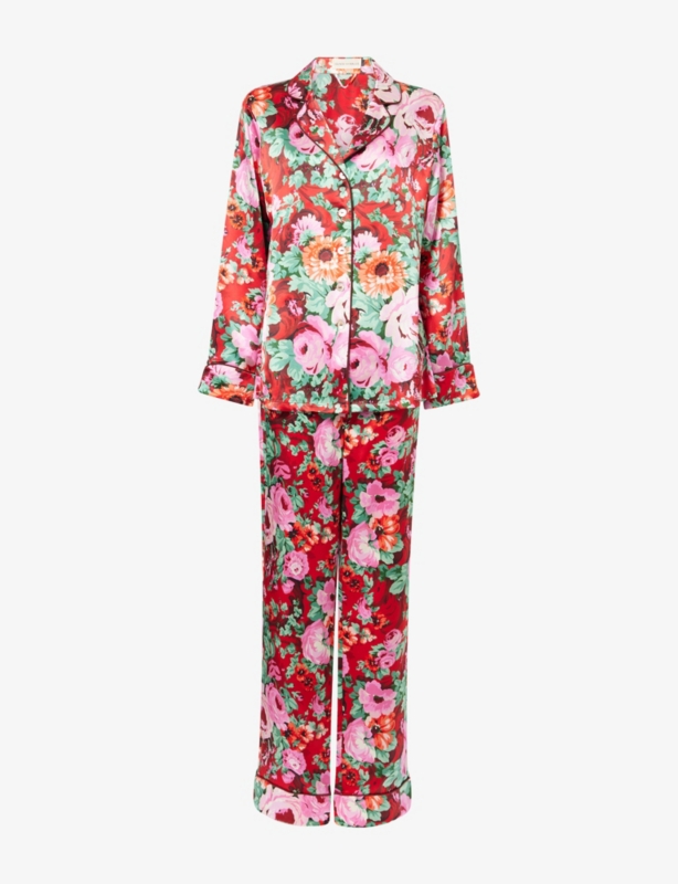 Lila Floral-Print Silk Pyjama Set