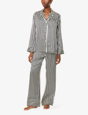 Olivia Von Halle Lila Nika Striped Silk Long Pajama Set In Nika Core