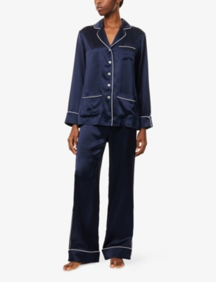 Olivia Von Halle Womens  Coco Pipe-trim Silk-satin Pyjamas In Blue