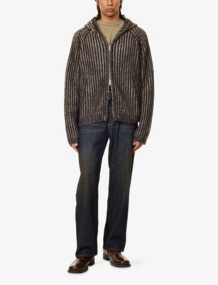 Our Legacy Mens Level Ribbed Wool Hoodie Vanise Brown Stripe In Gray