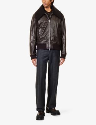 Our Legacy Pharos Wool-blend Trimmed Leather Bomber Jacket In Brown