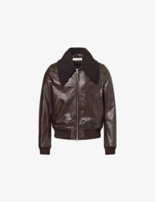 Our Legacy Pharos Wool-blend Trimmed Leather Bomber Jacket In Brown
