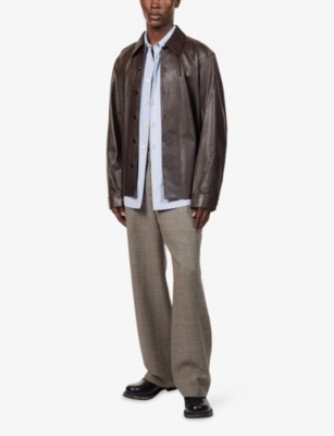 Our Legacy Mens Umber Brown Welding Relaxed-fit Leather Shirt In Brown