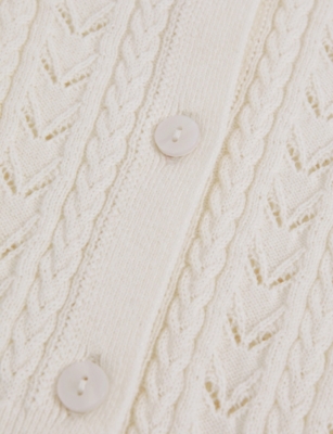 REISS: Flo Pointelle Cotton and Wool Knit Cardigan 9-13 Years