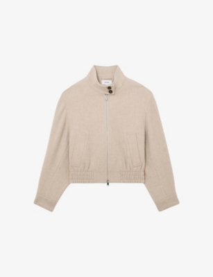 Womens Reiss Elodie Funnel-Neck Wool Bomber Coat