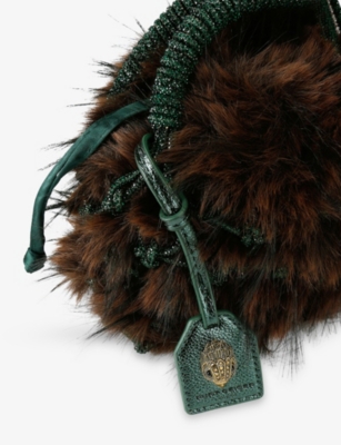 Kurt Geiger Womens Green Oth Macrame Small Faux-fur Grab Bag In Brown