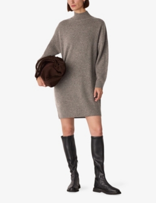 WHISTLES: Funnel Neck Wool-Knit Mini Dress