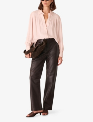 Whistles Womens Pale Pink Tie-detail Crepe Woven Blouse In Pink
