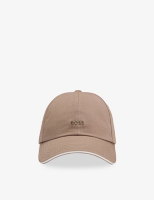 Hugo Boss Womens Open Brown Logo-plaque Cotton Baseball Cap In Brown