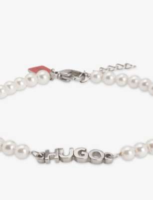 HUGO: Logo-Plaque Stainless-Steel And Pearl Bracelet