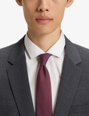 Hugo Boss Mens Geometric-print Silk-blend Tie Dark Red In Burgundy