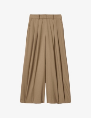 Allsaints Womens Sand Brown Poppy Wide-leg Stretch Wool-blend Trousers