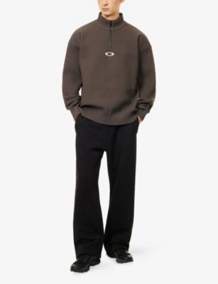Oakley Mens Shadow Black New Retro Textured Knitted Jumper In Gray