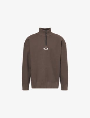 Oakley Mens Shadow Black New Retro Textured Knitted Jumper In Gray