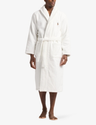 Polo Ralph Lauren Mens  Logo-embroidered Shawl-collar Cotton-terry Robe In White