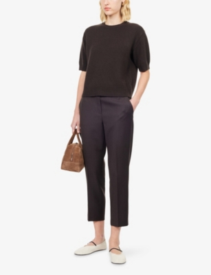Theory Womens Cacao Treeca Cropped Wool Trousers In Gray