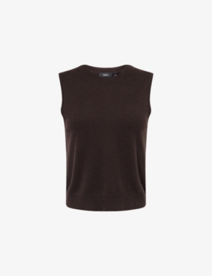 Theory Womens Cacao Sleeveless Crewneck Cashmere Top In Brown