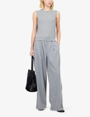 Theory Womens Husky Sleeveless Crewneck Cashmere Top In Gray