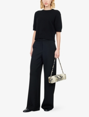 Theory Womens Black Cropped Short-sleeve Cashmere T-shirt In Black