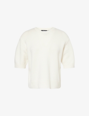 Theory Womens Ivory Cropped Short-sleeve Cashmere T-shirt In White