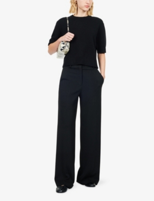 Theory Womens Black Pressed Crease Wide-leg Double-knit Trousers In Black