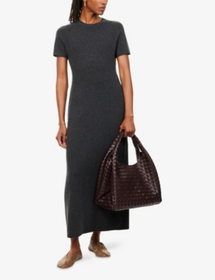 Theory Womens Regular-fit Raglan Wool-and-cashmere Maxi Dress Charcoal In Black