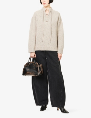 Theory Womens Beige Multi Drawstring High-neck Wool-blend Jumper In Multi