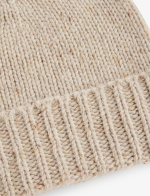 Johnstons Of Elgin Mens Cream Dun Donegal Donegal Cashmere Beanie