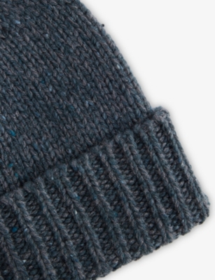 Johnstons Of Elgin Mens Heather Navy Ribbed Travel Cashmere Beanie Hat In Blue