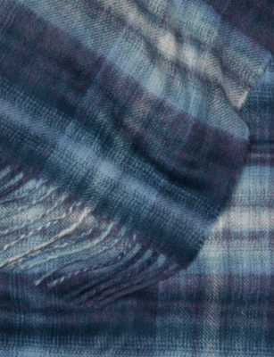 Johnstons Of Elgin Mens Blue Check Cashmere Gloves In Blue