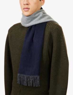 Johnstons Of Elgin Mens Dark Navy / Grey Contrast Reversible Cashmere Scarf In Blue