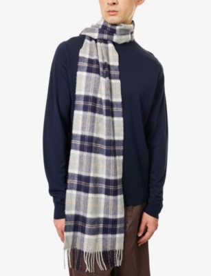 Johnstons Of Elgin Mens Silver Bannockbane Tartan Cashmere Scarf In Brown
