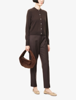 Theory Womens Cacao High Waist Tapered-leg Wool Trousers In Brown