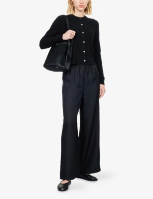 Theory Womens Black Round-neck Log-sleeved Cashmere Cardigan In Black