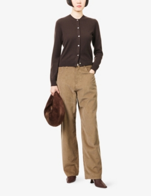 Theory Womens Cacao Round-neck Log-sleeved Cashmere Cardigan In Brown