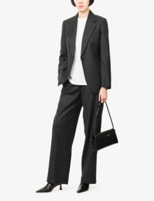 Theory Womens New Charcoal Lynnia Notch-lapels Wool Blazer In Black