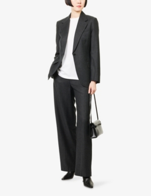 Theory Womens New Charcoal High-rise Wide-leg Wool Trousers In Black