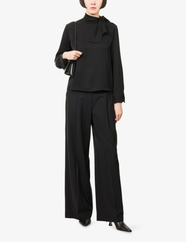 Side Tie Long-Sleeves Silk Blouse