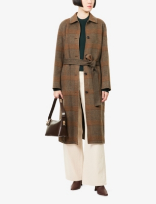 Theory Womens Brass Multi Belted Check-print Wool And Cashmere Coat In Brown