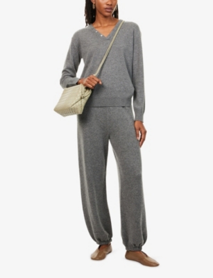 Theory Womens Light Charcoal Relaxed-fit V-neck Cashmere Jumper In Gray