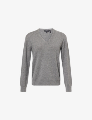 Theory Womens Light Charcoal Relaxed-fit V-neck Cashmere Jumper In Gray