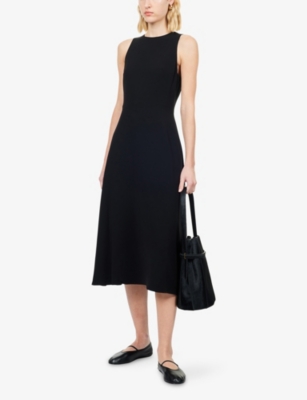 Theory Womens Black Sleeveless Round-neck Woven Midi Dress In Black