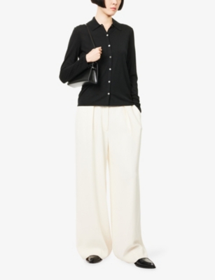 Theory Womens Black Slim-fit Long-sleeves Wool Shirt In Black