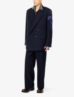 Dries Van Noten Mens  Bishop Embroidered 2196 Wool Jacket In Blue