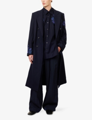 Dries Van Noten Mens Navy Croom Embroidered Wool Shirt In Blue