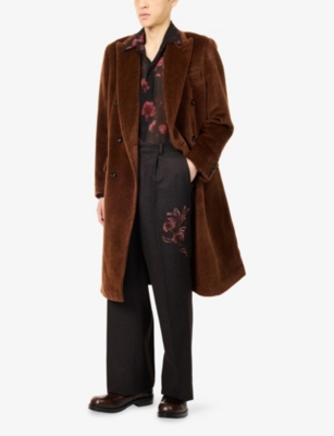 Dries Van Noten Mens  Embroidered 2196 Straight-leg Wool Trousers In Brown