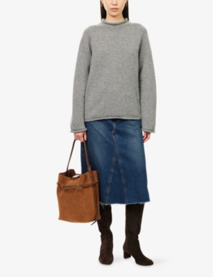 Reformation Womens Mid Grey  X Nara Smith Rolled-trims Chamomile Wool Jumper Xs In Gray