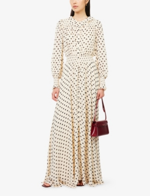 Reformation Womens Sugar Dot  X Nara Smith Ruffle Polka-dot Woven Midi Dress In Multi